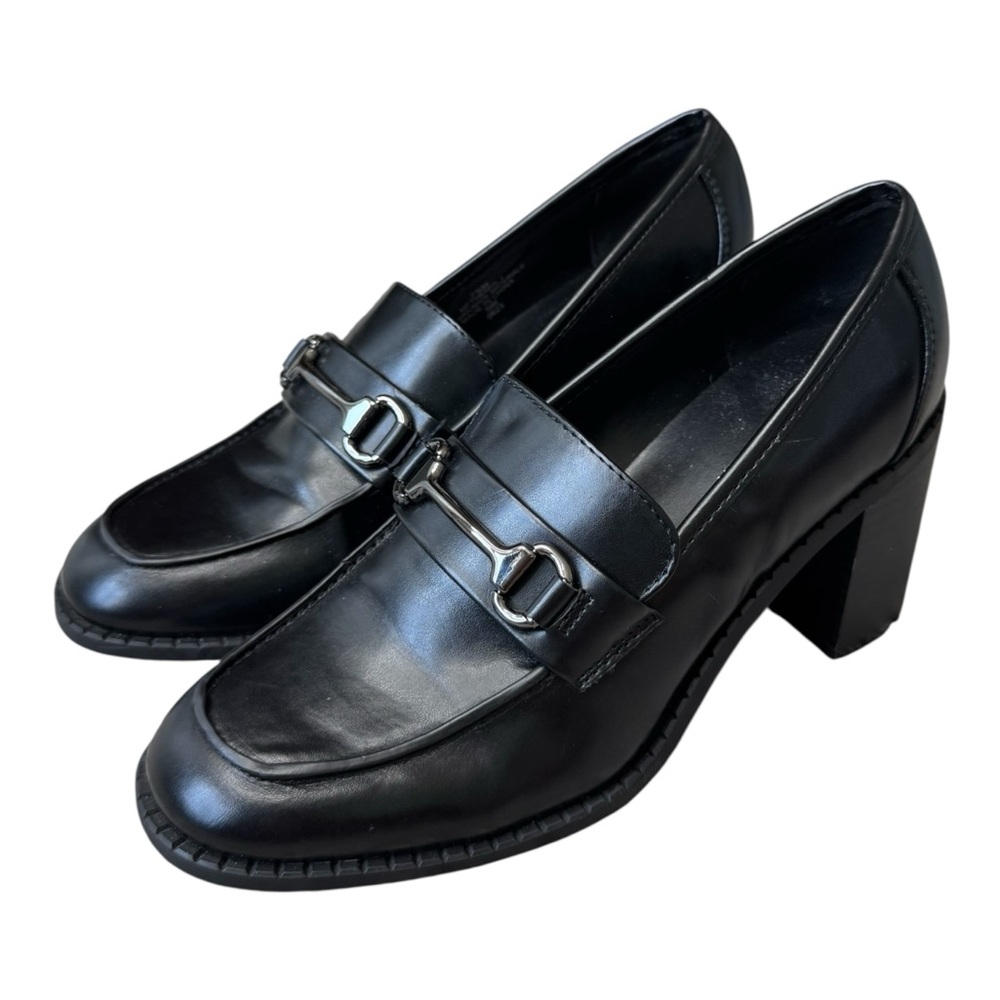 Marc Fisher Black Chunky Heel Loafers